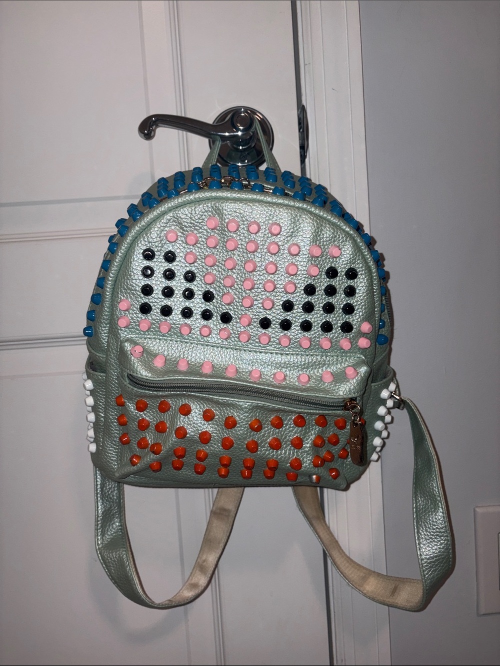 Studded Mini Backpack in Mint with Multicolor Studs